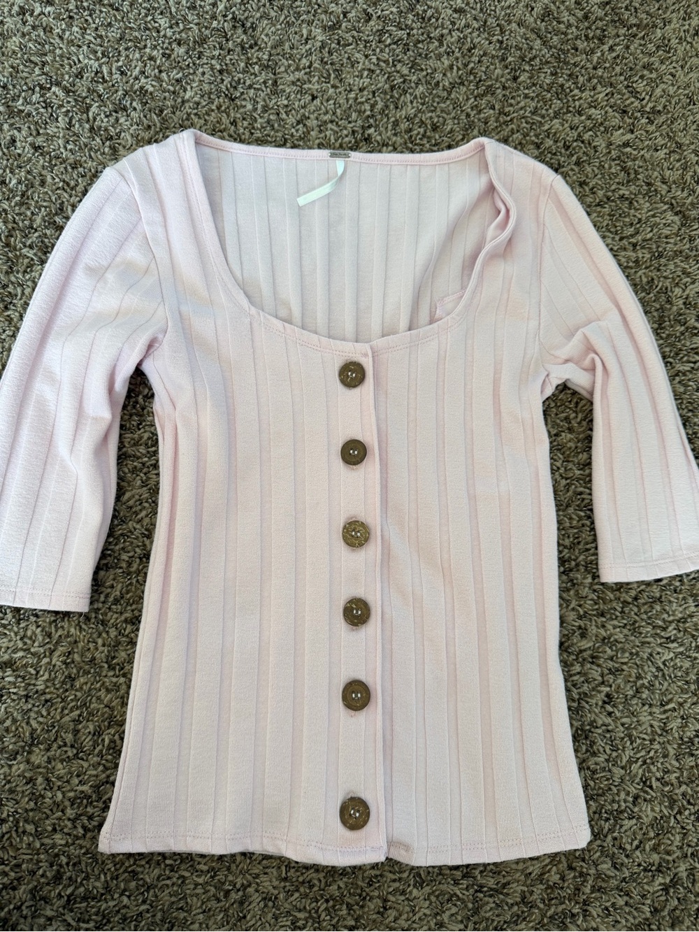Free People Ribbed Square-Neck Button Front Top - Light Pink - Picture 2 of 11